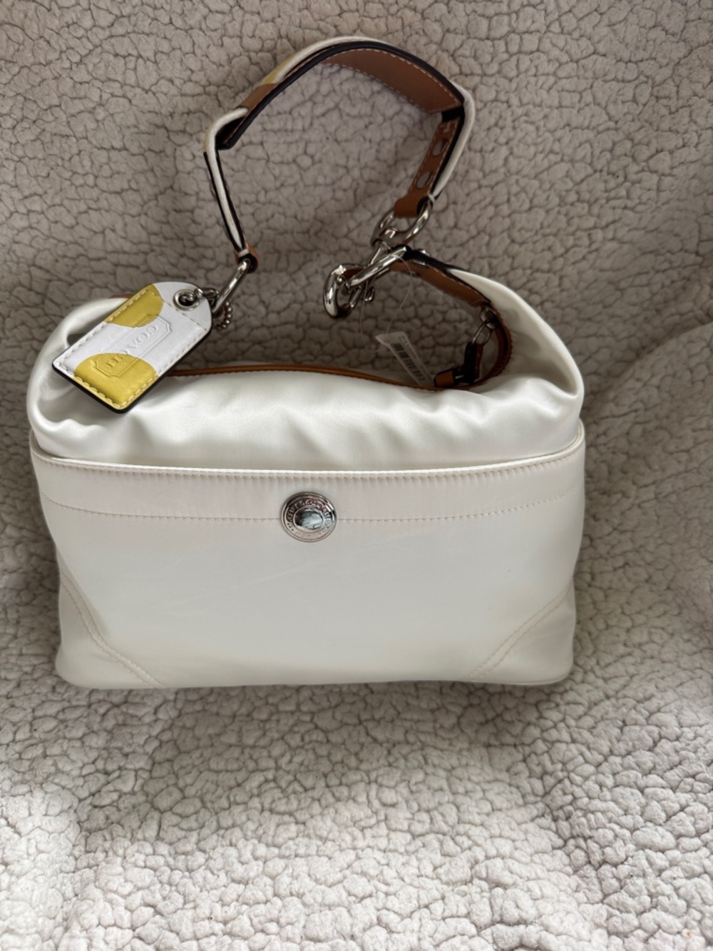 Coach Cream Hamptons collection Hobo Satin & Leather Yellow Accent bag. - Picture 2 of 9